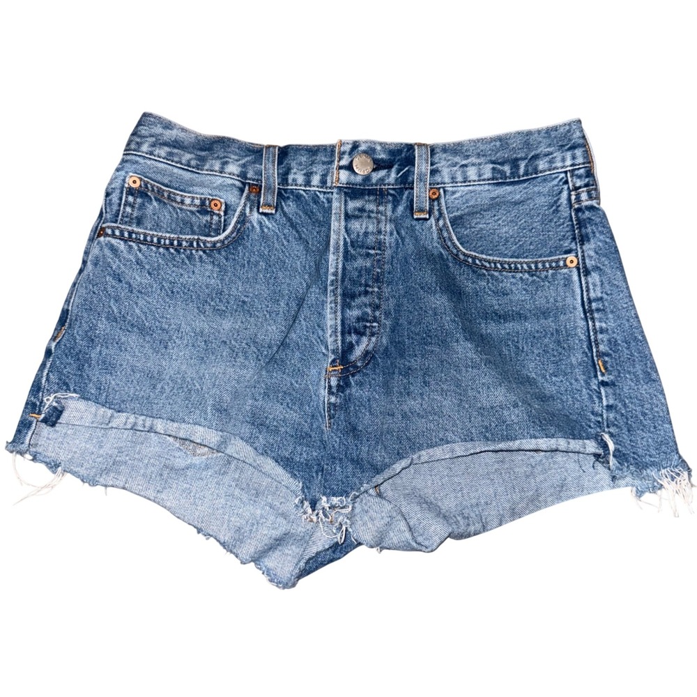Denim Forum The Yoko Short 27 High Rise Button Fly Raw Hem Aritzia Summer Boho